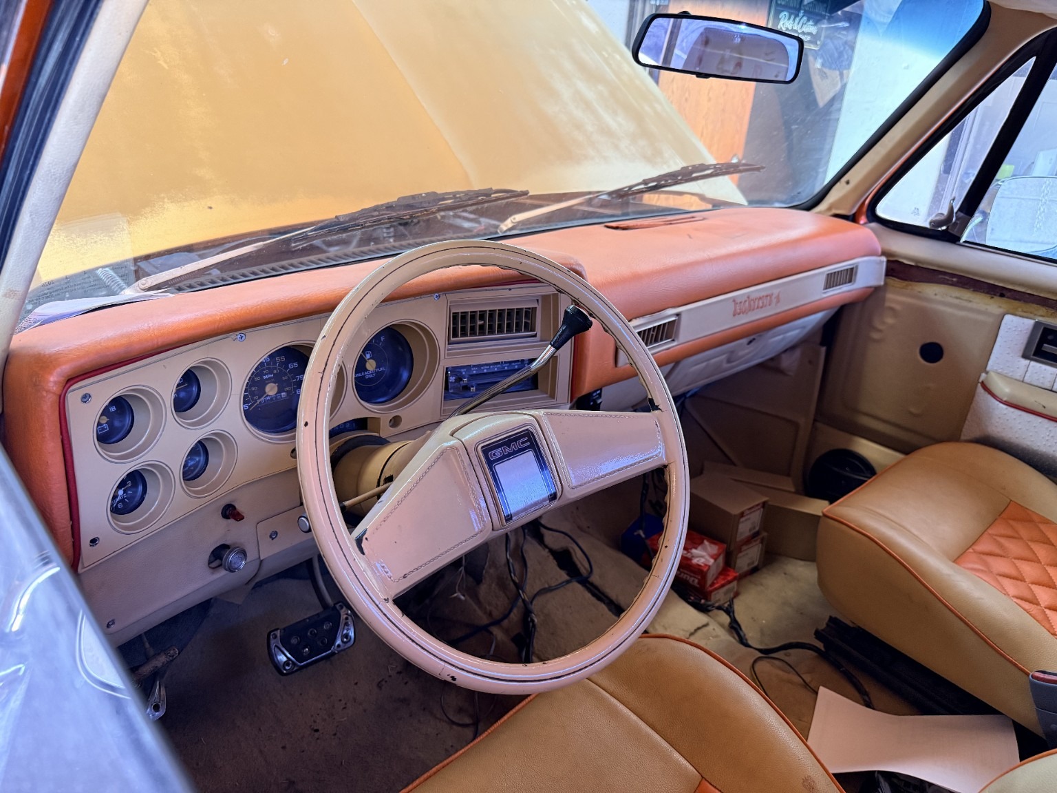1982 GMC Sierra — Cab interior and dashboard — current condition